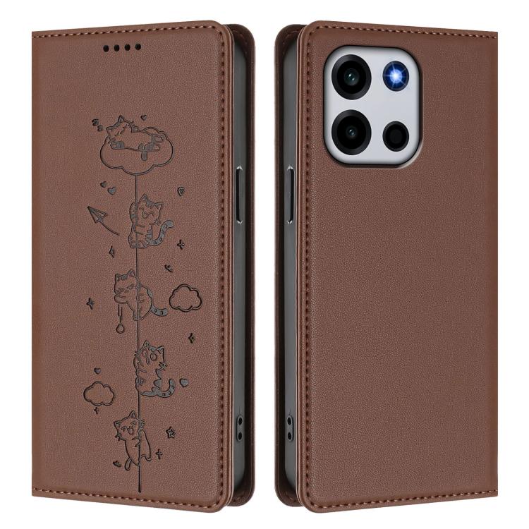 For OnePlus Turbo 6 / Turbo 6V 5G Cute Cats Embossed Magnetic RFID Vegan Leather Phone Case