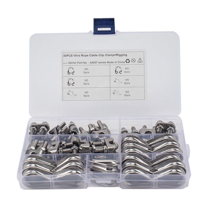40 PCS M5 304 Stainless Steel Wire Rope Cable Clip Clamp with Thimble Triangle Ring