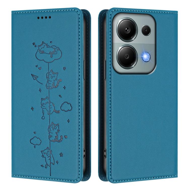 For Redmi Note 14S 4G / Note 13 Pro 4G Cute Cats Embossed Magnetic RFID Vegan Leather Phone Case