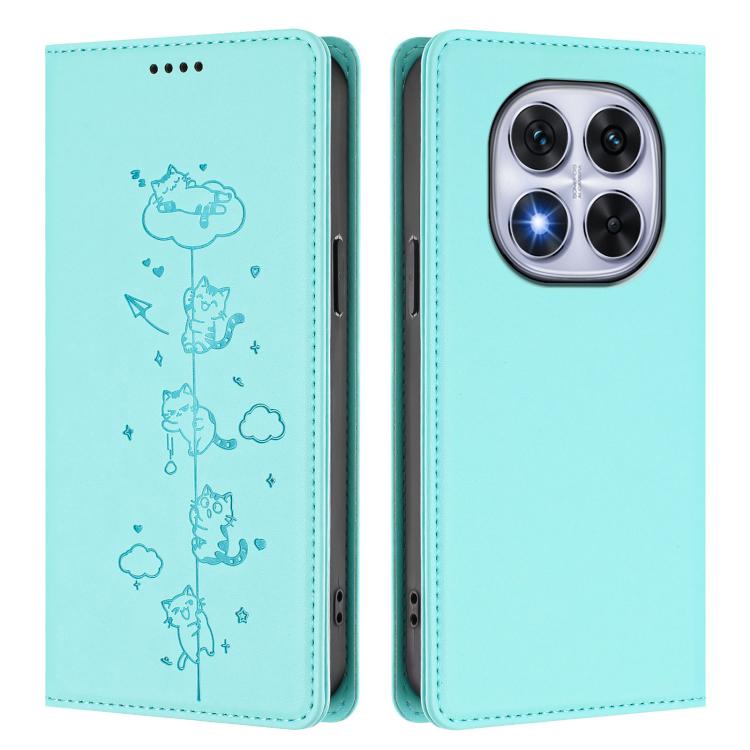 For Redmi Note 14 Pro 5G / Note 14 Pro+ 5G Cute Cats Embossed Magnetic RFID Vegan Leather Phone Case