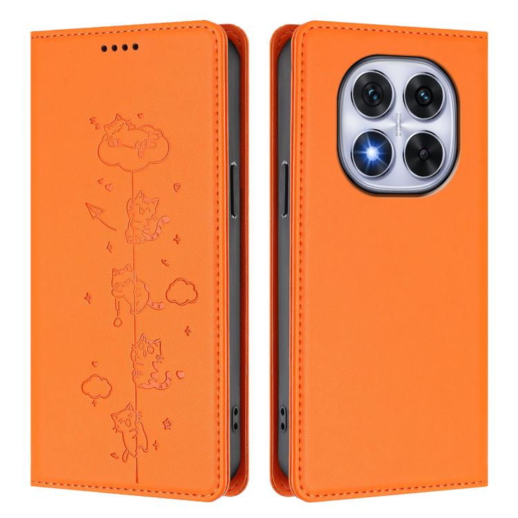For Redmi Note 14 Pro 5G / Note 14 Pro+ 5G Cute Cats Embossed Magnetic RFID Vegan Leather Phone Case
