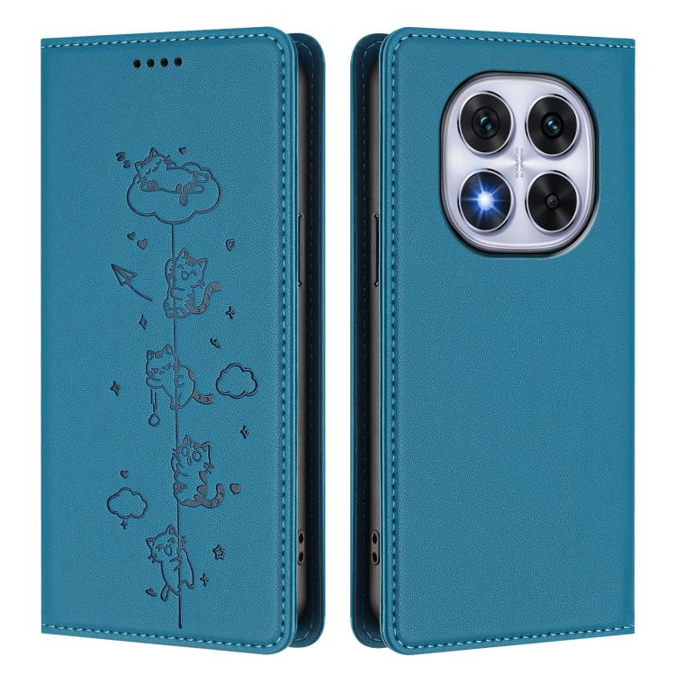 For Redmi Note 14 Pro 5G / Note 14 Pro+ 5G Cute Cats Embossed Magnetic RFID Vegan Leather Phone Case