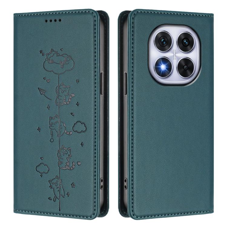 For Redmi Note 14 Pro 5G / Note 14 Pro+ 5G Cute Cats Embossed Magnetic RFID Vegan Leather Phone Case