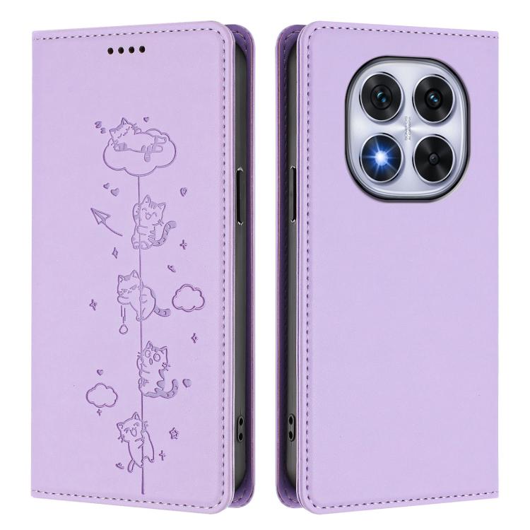 For Redmi Note 14 Pro 5G / Note 14 Pro+ 5G Cute Cats Embossed Magnetic RFID Vegan Leather Phone Case