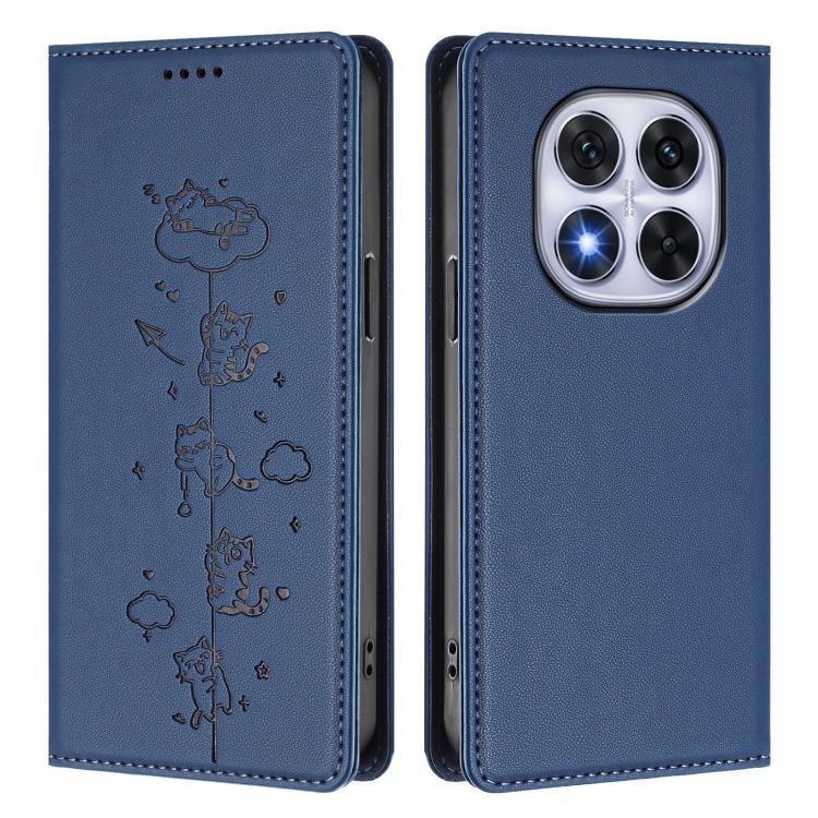For Redmi Note 14 Pro 5G / Note 14 Pro+ 5G Cute Cats Embossed Magnetic RFID Vegan Leather Phone Case