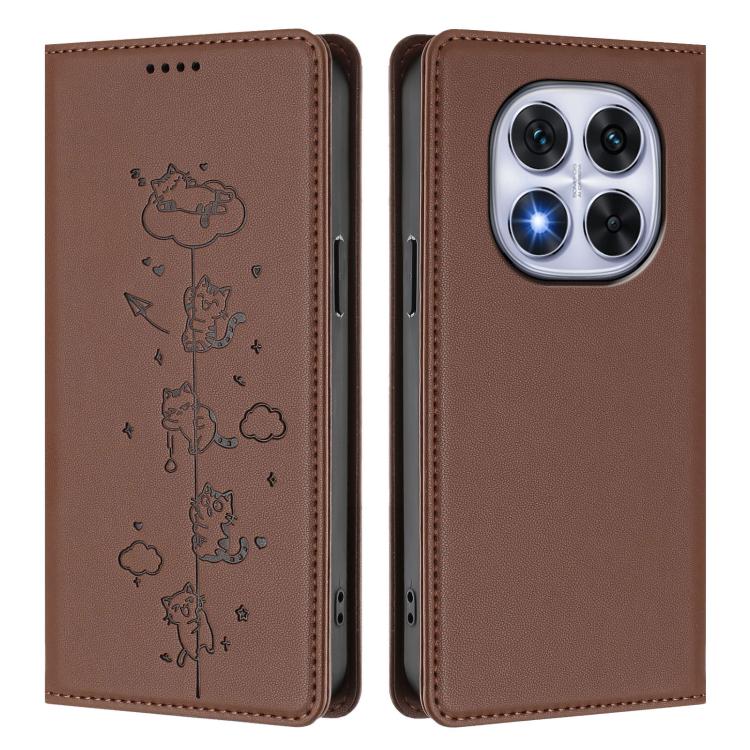For Redmi Note 14 Pro 5G / Note 14 Pro+ 5G Cute Cats Embossed Magnetic RFID Vegan Leather Phone Case