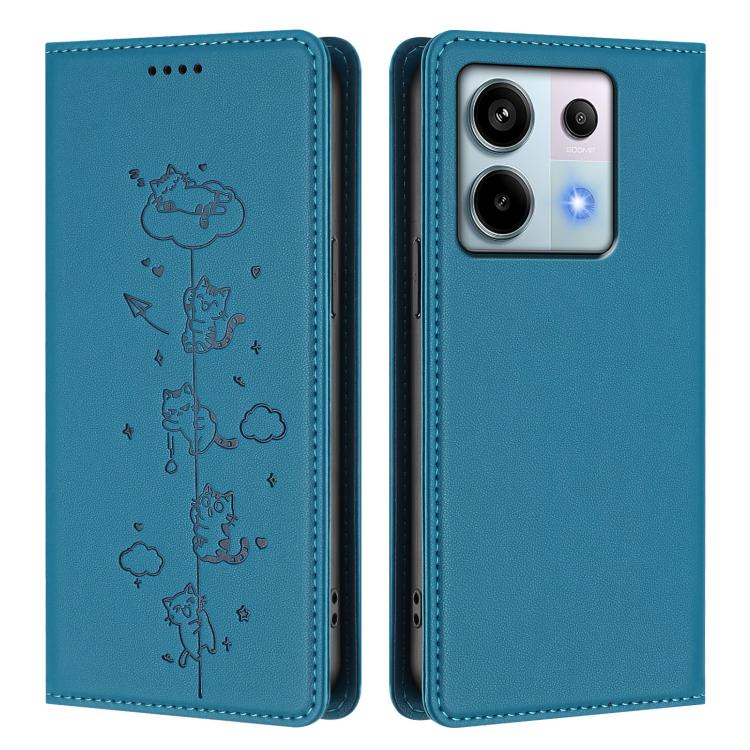 For Redmi Note 13 Pro 5G / Xiaomi Poco X6 Cute Cats Embossed Magnetic RFID Vegan Leather Phone Case