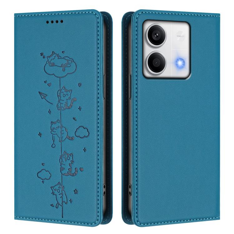 For Redmi Note 13 5G Cute Cats Embossed Magnetic RFID Vegan Leather Phone Case