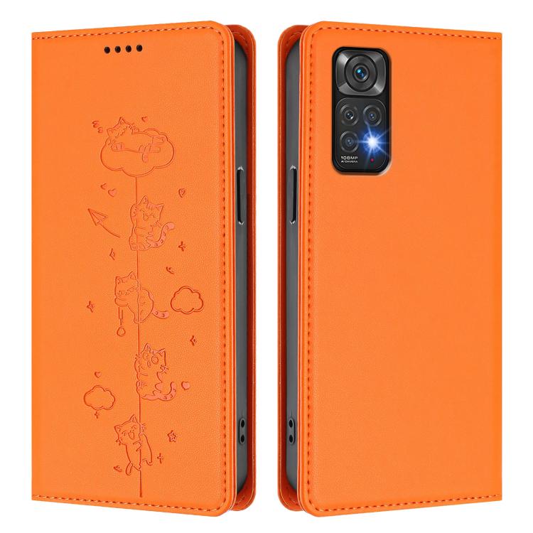 For Redmi Note 12S / Note 11 4G Cute Cats Embossed Magnetic RFID Vegan Leather Phone Case