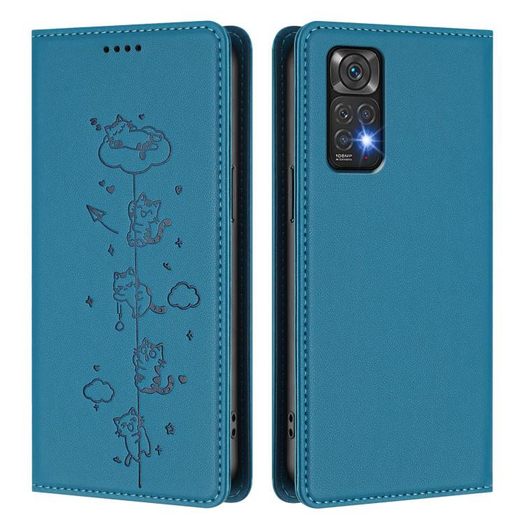 For Redmi Note 12S / Note 11 4G Cute Cats Embossed Magnetic RFID Vegan Leather Phone Case