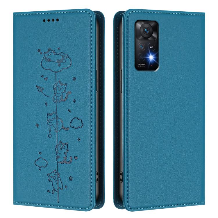 For Redmi Note 12 Pro 4G / Note 11 Pro 4G / 5G Cute Cats Embossed Magnetic RFID Vegan Leather Phone Case