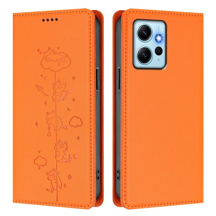 For Redmi Note 12 4G Global Cute Cats Embossed Magnetic RFID Vegan Leather Phone Case