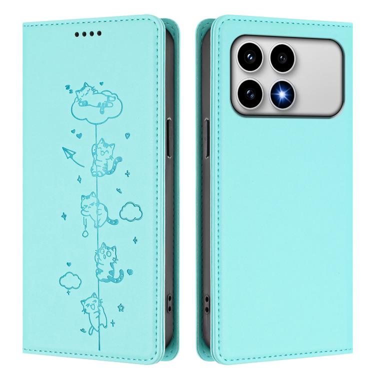 For Redmi K90 / Xiaomi Poco F8 Pro 5G Cute Cats Embossed Magnetic RFID Vegan Leather Phone Case