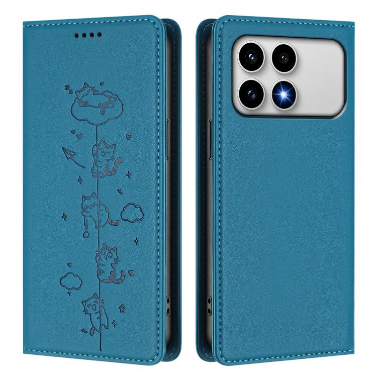 For Redmi K90 / Xiaomi Poco F8 Pro 5G Cute Cats Embossed Magnetic RFID Vegan Leather Phone Case