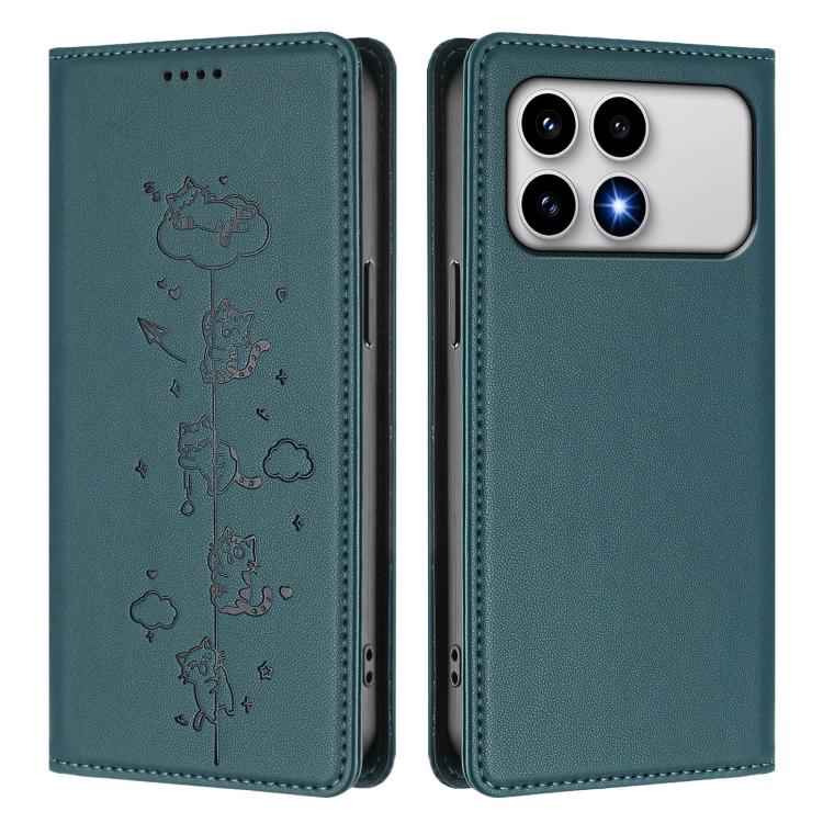For Redmi K90 / Xiaomi Poco F8 Pro 5G Cute Cats Embossed Magnetic RFID Vegan Leather Phone Case