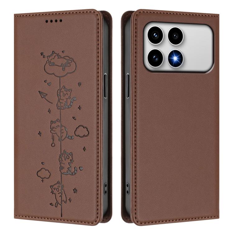 For Redmi K90 / Xiaomi Poco F8 Pro 5G Cute Cats Embossed Magnetic RFID Vegan Leather Phone Case