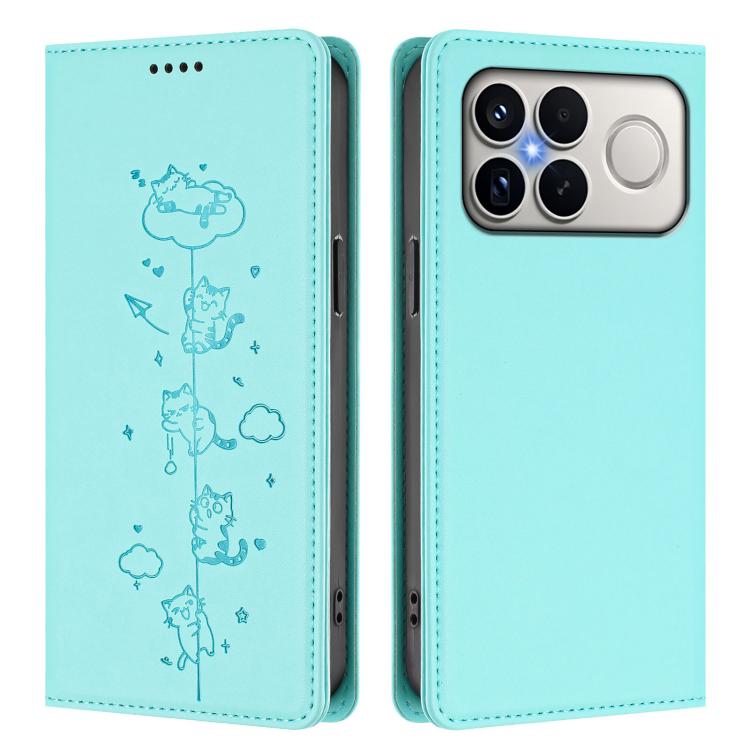 For Redmi K90 Pro Max / Xiaomi Poco F8 Ultra 5G Cute Cats Embossed Magnetic RFID Vegan Leather Phone Case