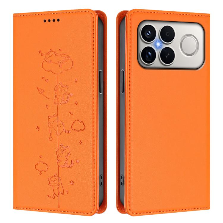 For Redmi K90 Pro Max / Xiaomi Poco F8 Ultra 5G Cute Cats Embossed Magnetic RFID Vegan Leather Phone Case