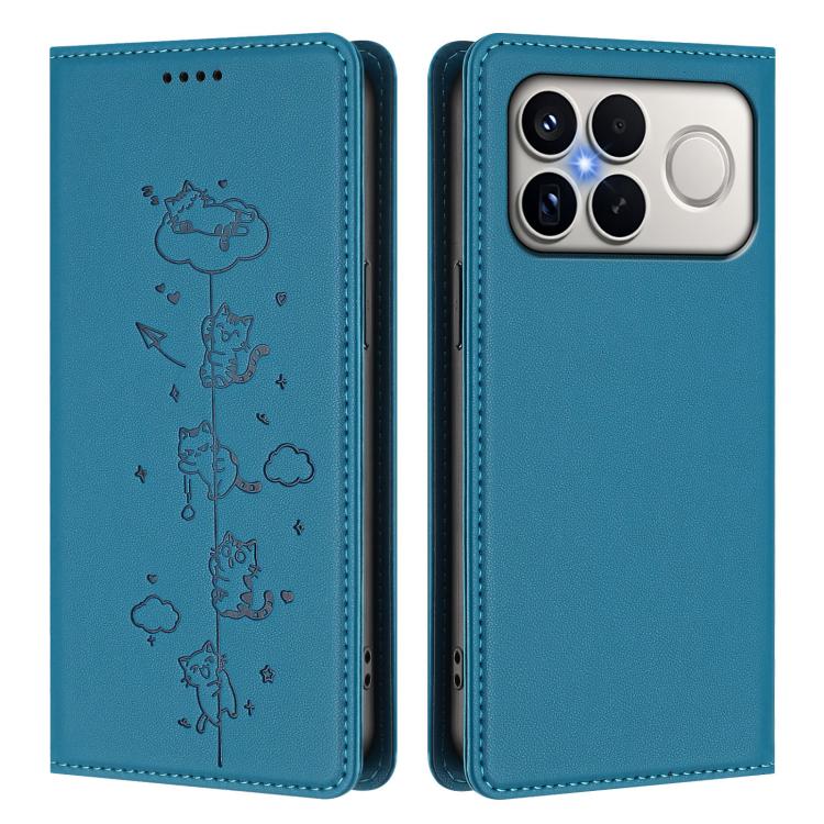 For Redmi K90 Pro Max / Xiaomi Poco F8 Ultra 5G Cute Cats Embossed Magnetic RFID Vegan Leather Phone Case