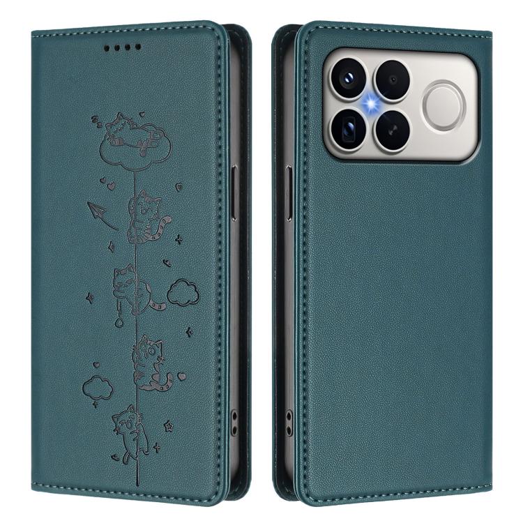 For Redmi K90 Pro Max / Xiaomi Poco F8 Ultra 5G Cute Cats Embossed Magnetic RFID Vegan Leather Phone Case
