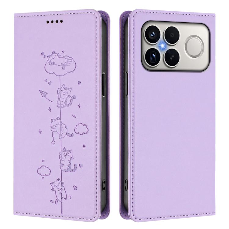 For Redmi K90 Pro Max / Xiaomi Poco F8 Ultra 5G Cute Cats Embossed Magnetic RFID Vegan Leather Phone Case