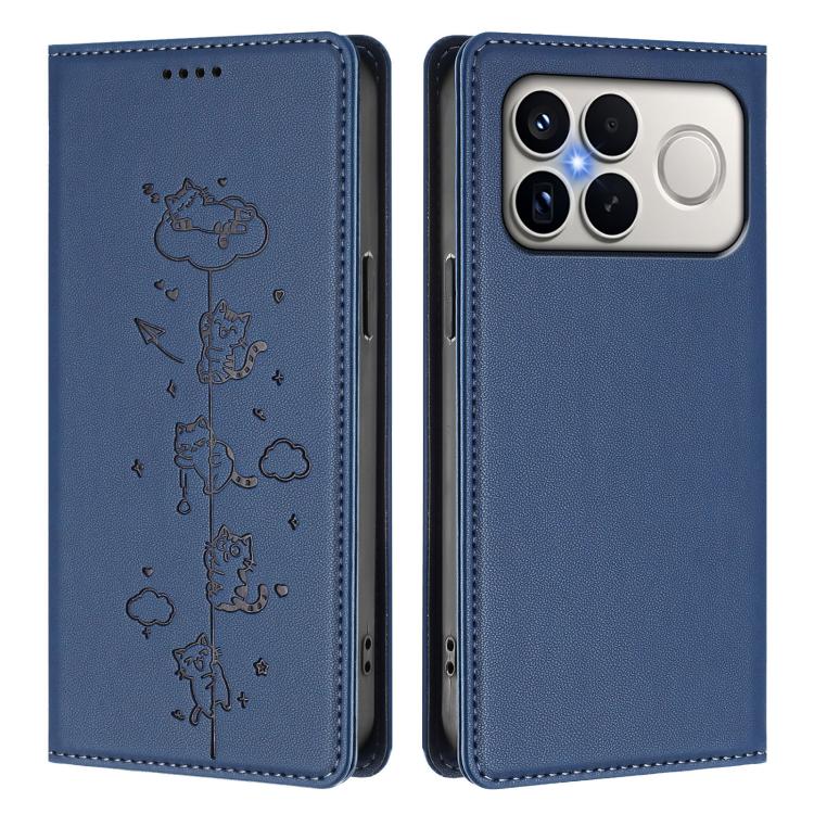 For Redmi K90 Pro Max / Xiaomi Poco F8 Ultra 5G Cute Cats Embossed Magnetic RFID Vegan Leather Phone Case
