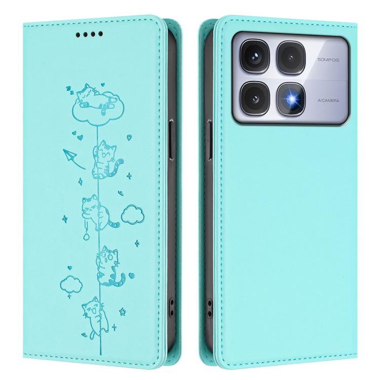 For Redmi K70 Ultra Cute Cats Embossed Magnetic RFID Vegan Leather Phone Case
