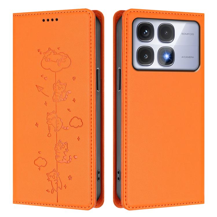 For Redmi K70 Ultra Cute Cats Embossed Magnetic RFID Vegan Leather Phone Case