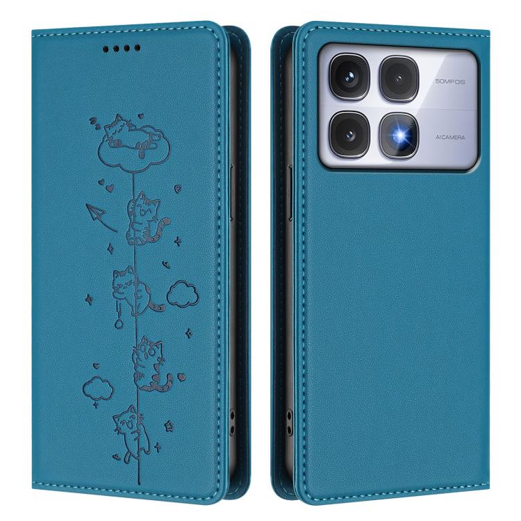 For Redmi K70 Ultra Cute Cats Embossed Magnetic RFID Vegan Leather Phone Case
