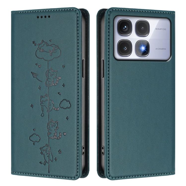 For Redmi K70 Ultra Cute Cats Embossed Magnetic RFID Vegan Leather Phone Case