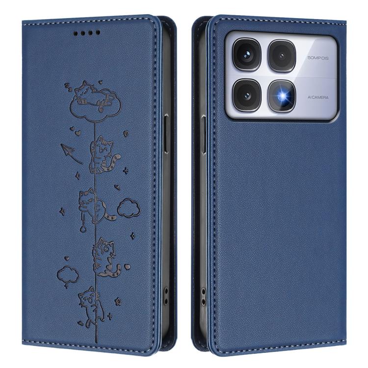For Redmi K70 Ultra Cute Cats Embossed Magnetic RFID Vegan Leather Phone Case