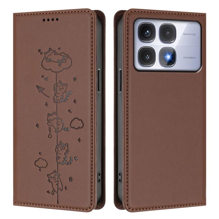 For Redmi K70 Ultra Cute Cats Embossed Magnetic RFID Vegan Leather Phone Case