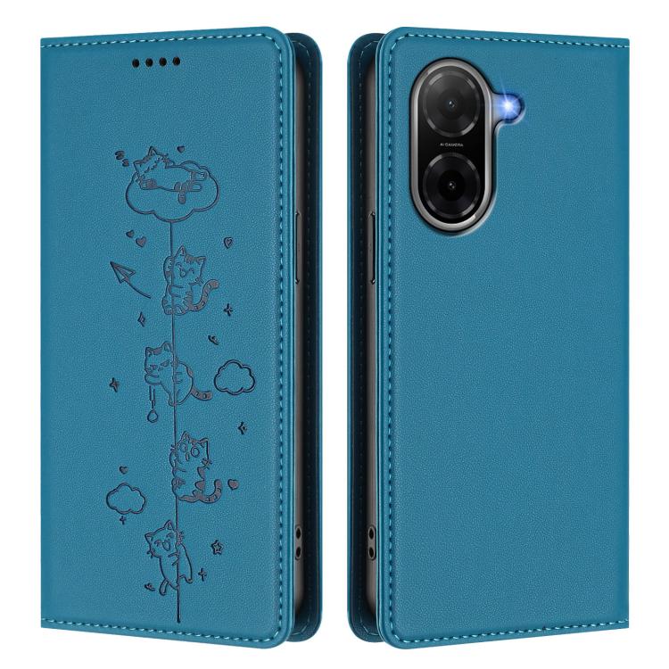 For Redmi A5 4G 173.3mm Cute Cats Embossed Magnetic RFID Vegan Leather Phone Case