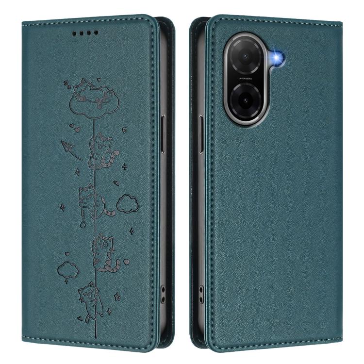 For Redmi A5 4G 173.3mm Cute Cats Embossed Magnetic RFID Vegan Leather Phone Case