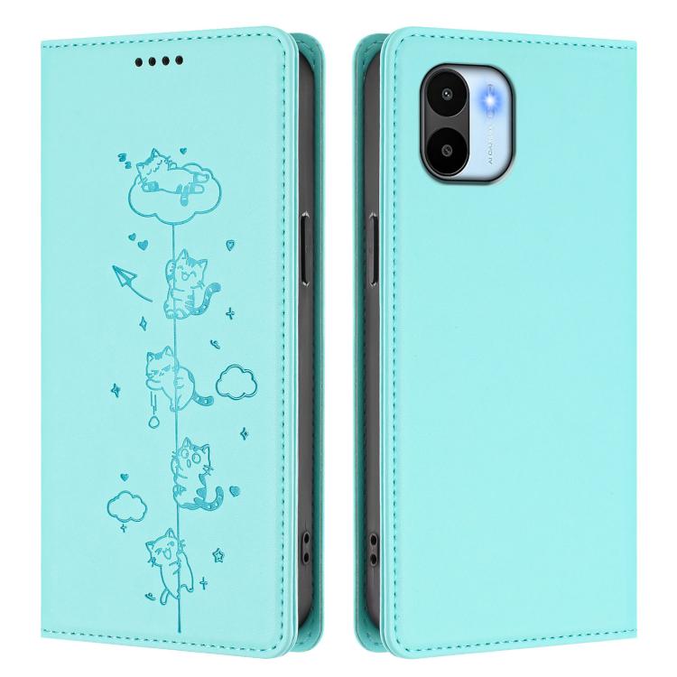 For Redmi A2 / Redmi A1 Cute Cats Embossed Magnetic RFID Vegan Leather Phone Case