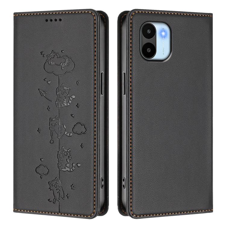 For Redmi A2 / Redmi A1 Cute Cats Embossed Magnetic RFID Vegan Leather Phone Case