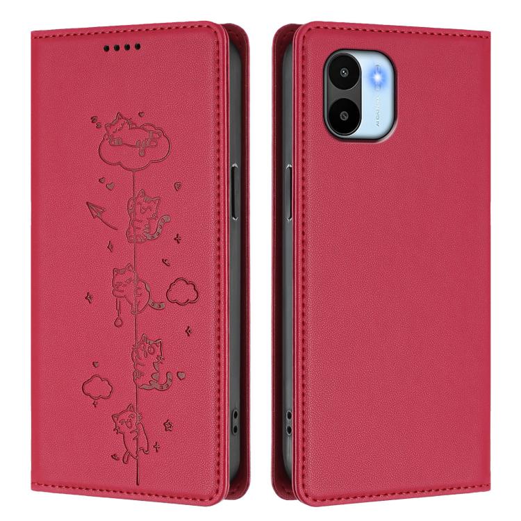 For Redmi A2 / Redmi A1 Cute Cats Embossed Magnetic RFID Vegan Leather Phone Case