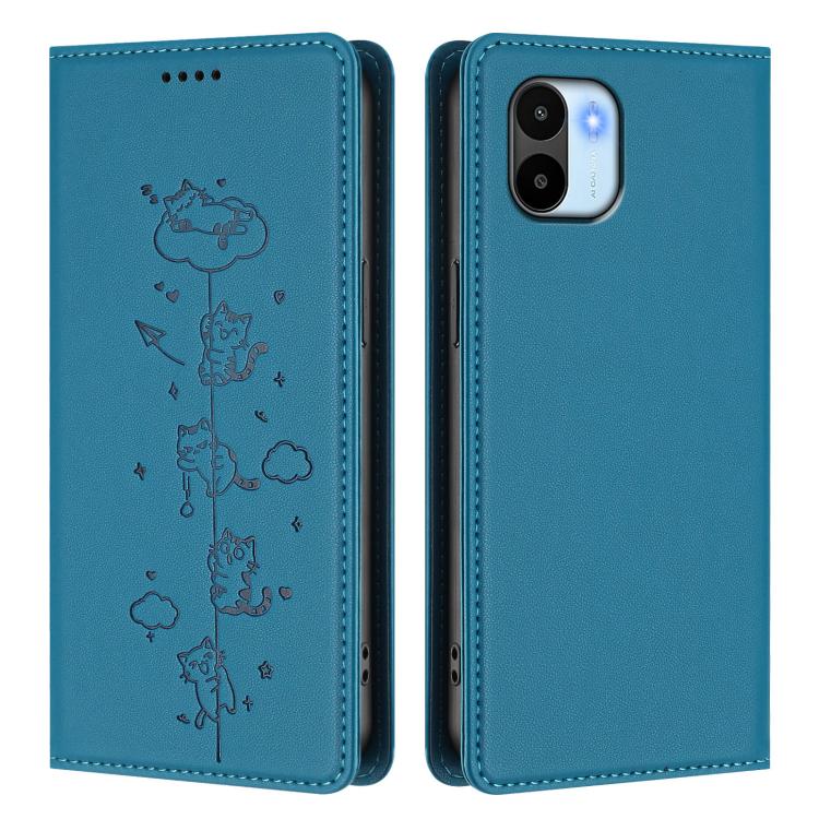 For Redmi A2 / Redmi A1 Cute Cats Embossed Magnetic RFID Vegan Leather Phone Case