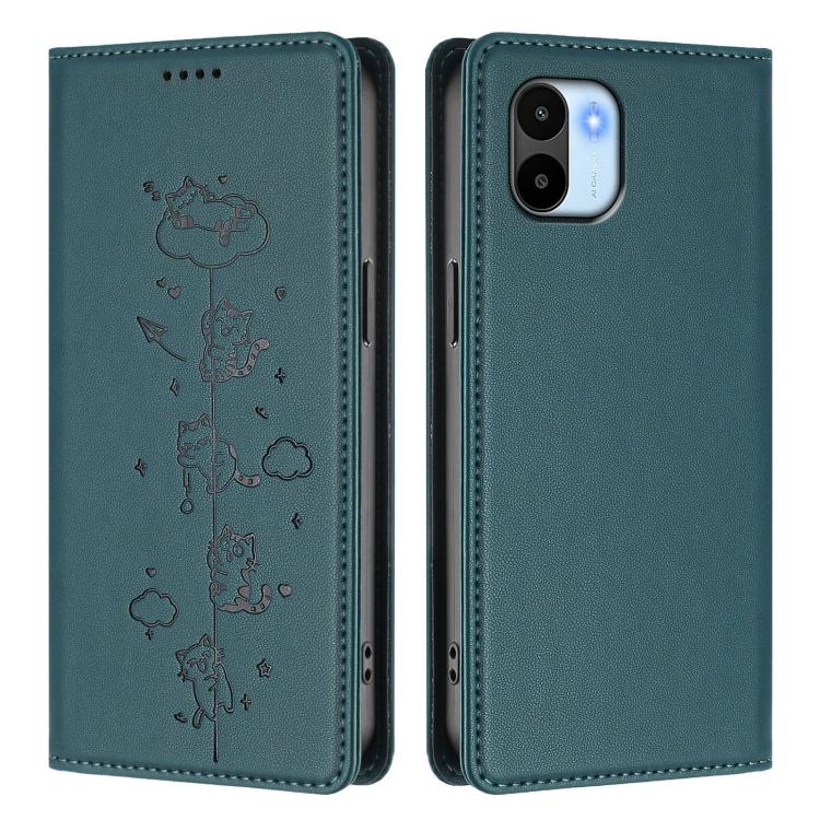 For Redmi A2 / Redmi A1 Cute Cats Embossed Magnetic RFID Vegan Leather Phone Case