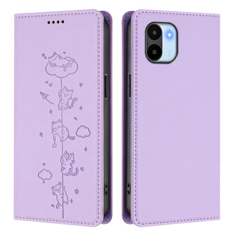 For Redmi A2 / Redmi A1 Cute Cats Embossed Magnetic RFID Vegan Leather Phone Case