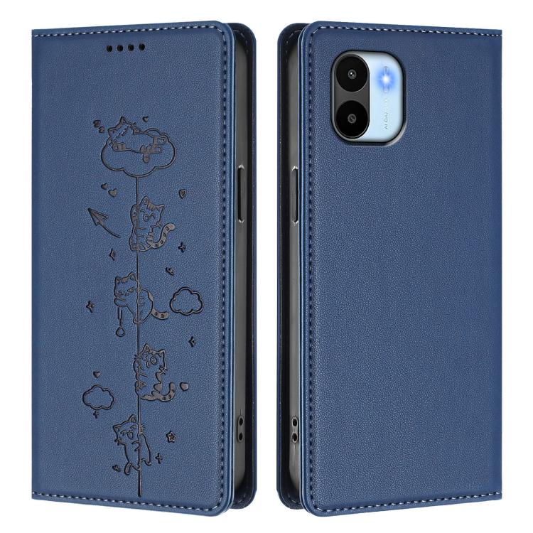 For Redmi A2 / Redmi A1 Cute Cats Embossed Magnetic RFID Vegan Leather Phone Case