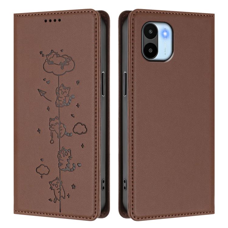 For Redmi A2 / Redmi A1 Cute Cats Embossed Magnetic RFID Vegan Leather Phone Case