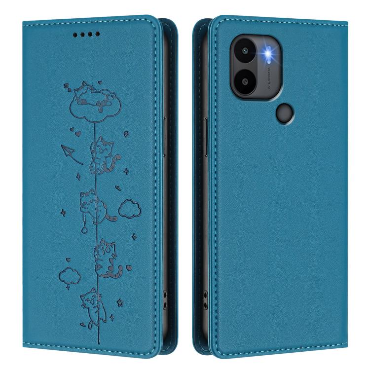For Redmi A2+ / Redmi A1+ / Poco C50 Cute Cats Embossed Magnetic RFID Vegan Leather Phone Case
