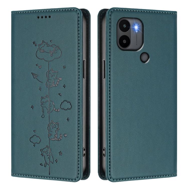 For Redmi A2+ / Redmi A1+ / Poco C50 Cute Cats Embossed Magnetic RFID Vegan Leather Phone Case