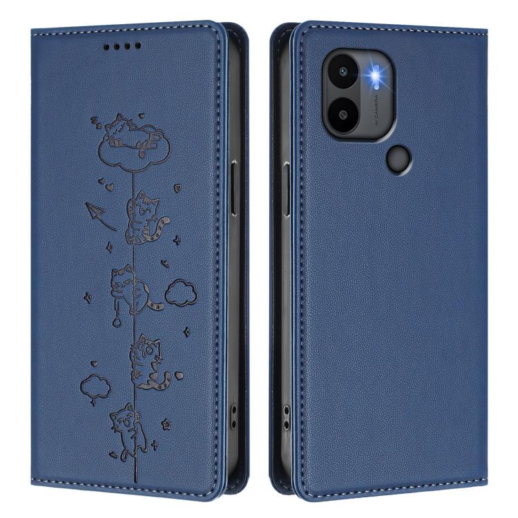 For Redmi A2+ / Redmi A1+ / Poco C50 Cute Cats Embossed Magnetic RFID Vegan Leather Phone Case
