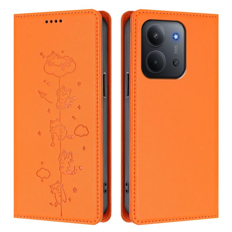 For Redmi 15C 5G / 4G Global 171mm / Poco C85 4G Cute Cats Embossed Magnetic RFID Vegan Leather Phone Case