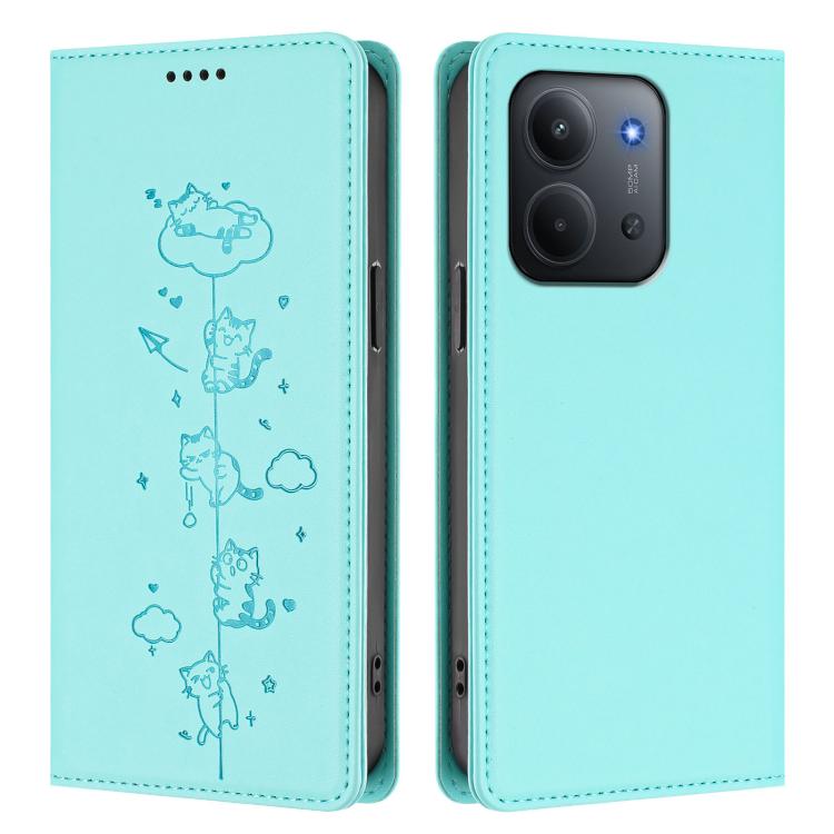 For Redmi 15C 5G / 4G EU 173mm / Poco C85 5G Cute Cats Embossed Magnetic RFID Vegan Leather Phone Case