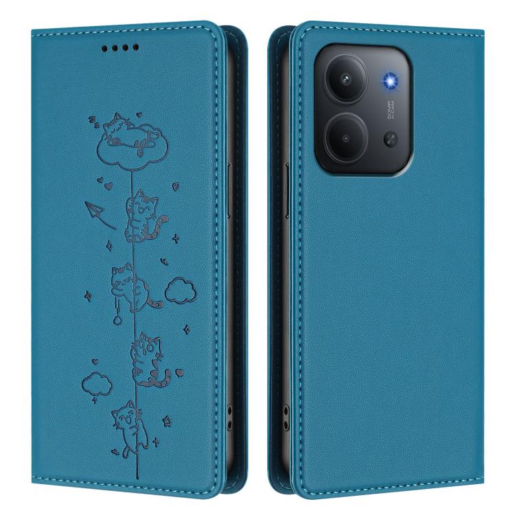 For Redmi 15C 5G / 4G EU 173mm / Poco C85 5G Cute Cats Embossed Magnetic RFID Vegan Leather Phone Case