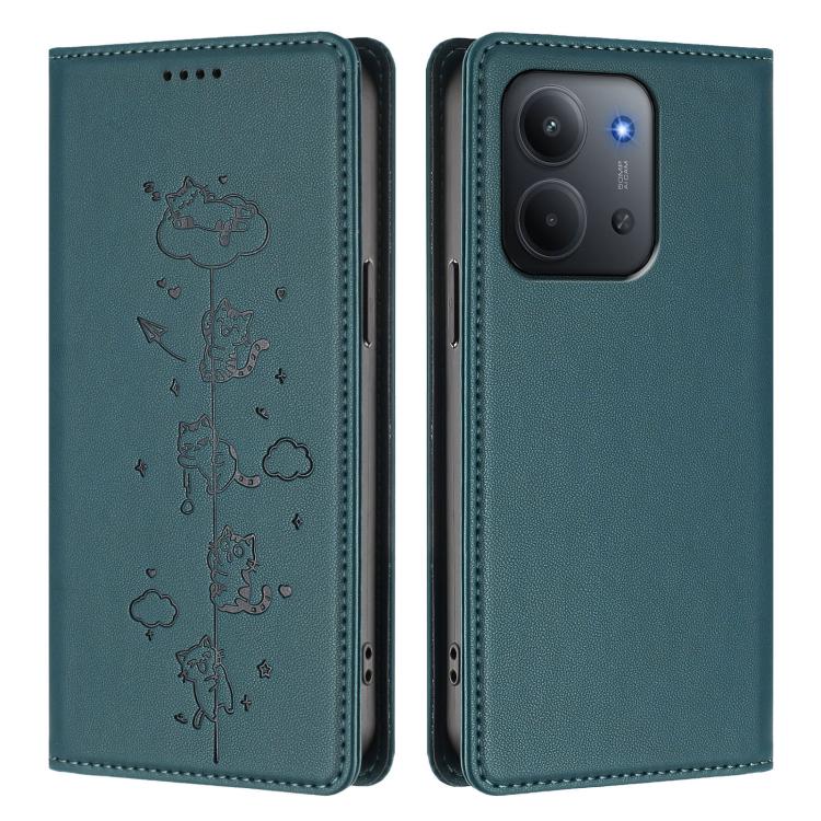 For Redmi 15C 5G / 4G EU 173mm / Poco C85 5G Cute Cats Embossed Magnetic RFID Vegan Leather Phone Case