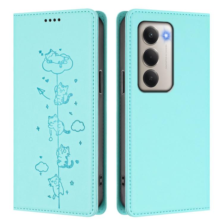 For Redmi 15 5G / 4G EU 171mm Cute Cats Embossed Magnetic RFID Vegan Leather Phone Case